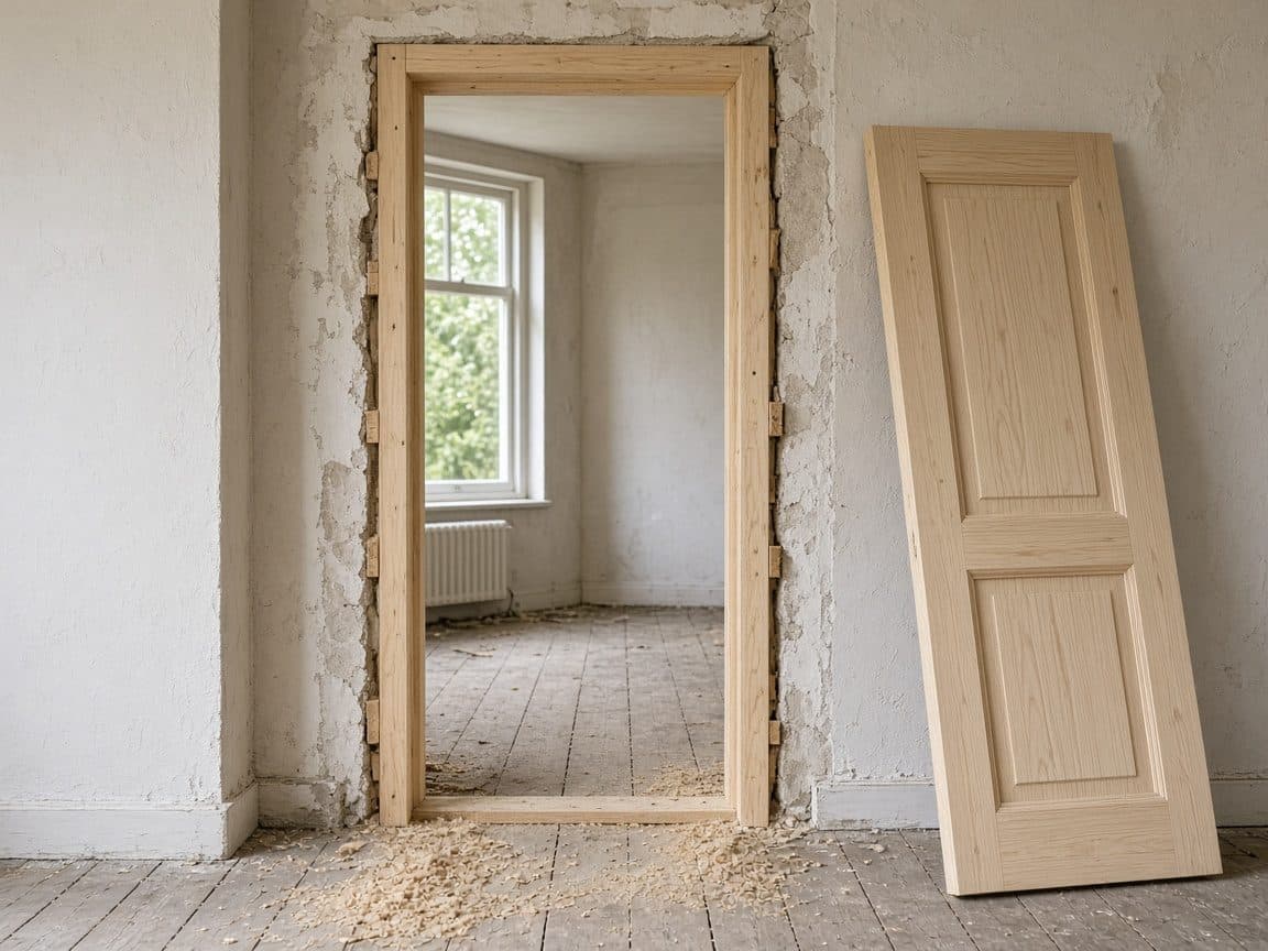 Houten kader in een wand tijdens een verbouwing